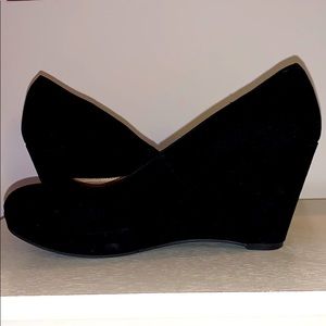 Black suede wedge shoes